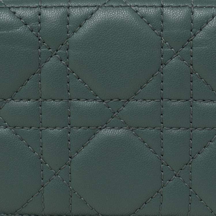 Pre Owned Dior Green Cannage Leather Mini Lady Dior Card Case