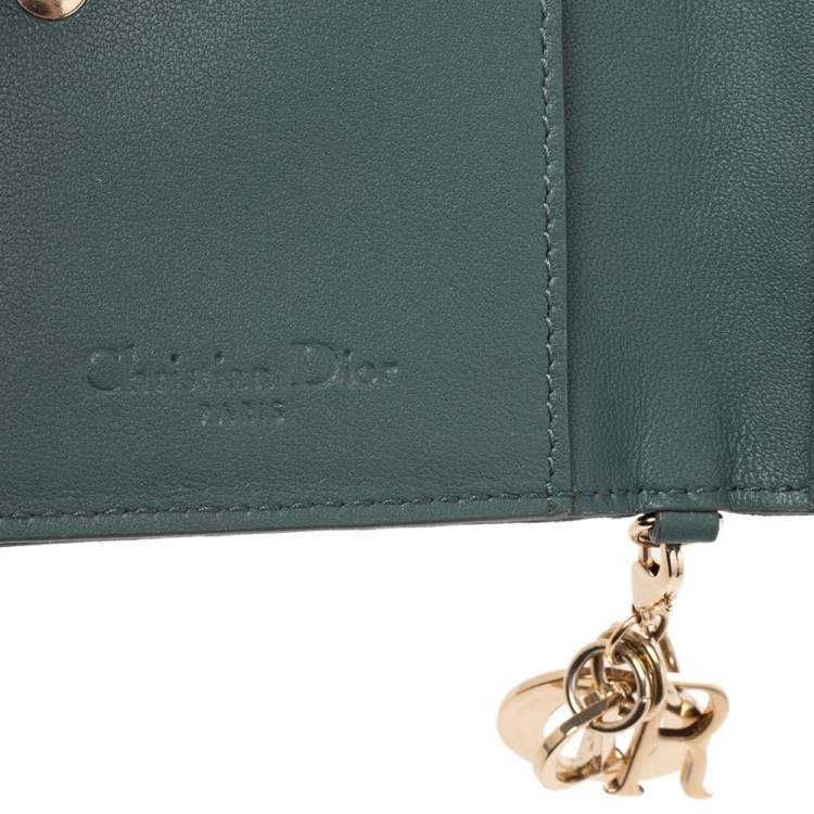 Pre Owned Dior Green Cannage Leather Mini Lady Dior Card Case