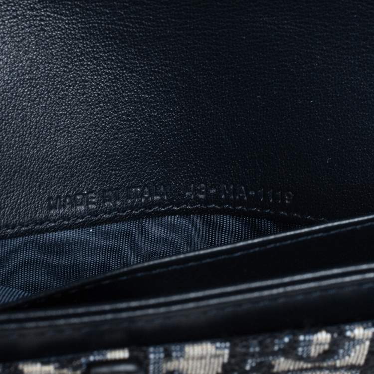 Pre Owned Dior Navy Blue Oblique Canvas and Leather Saddle Wallet On Chain