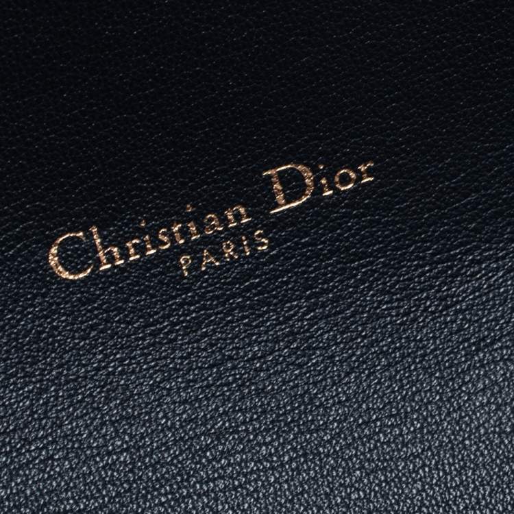 Pre Owned Dior Navy Blue Oblique Canvas and Leather Saddle Wallet On Chain