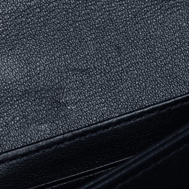 Pre Owned Dior Navy Blue Oblique Canvas and Leather Saddle Wallet On Chain
