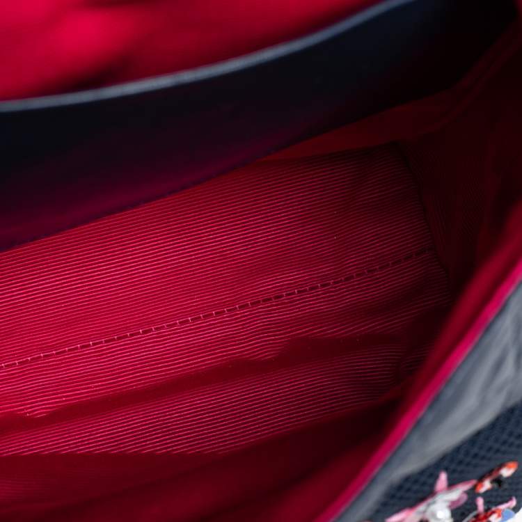 Pre Owned Dior Black/Navy Blue Leather and Mesh Stardust Embellished Backpack