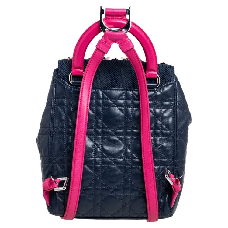 Pre Owned Dior Black/Navy Blue Leather and Mesh Stardust Embellished Backpack