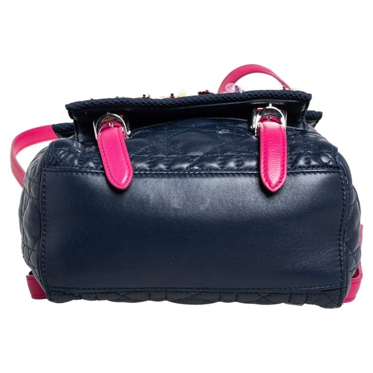 Pre Owned Dior Black/Navy Blue Leather and Mesh Stardust Embellished Backpack