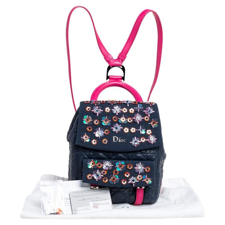 Pre Owned Dior Black/Navy Blue Leather and Mesh Stardust Embellished Backpack