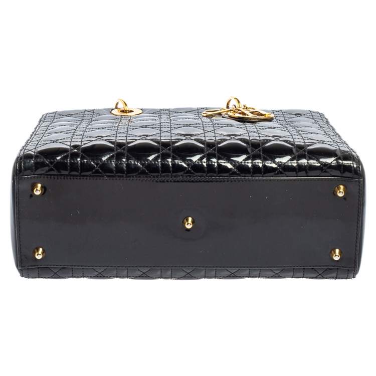 Pre Owned Dior Black Cannage Quilted Patent Leather Large Lady Dior Tote