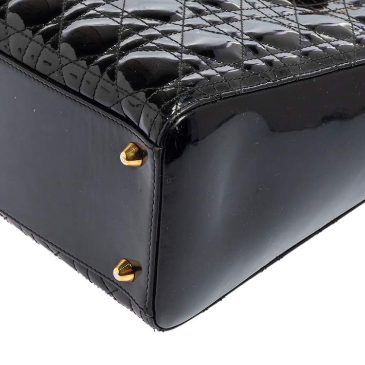 Pre Owned Dior Black Cannage Quilted Patent Leather Large Lady Dior Tote