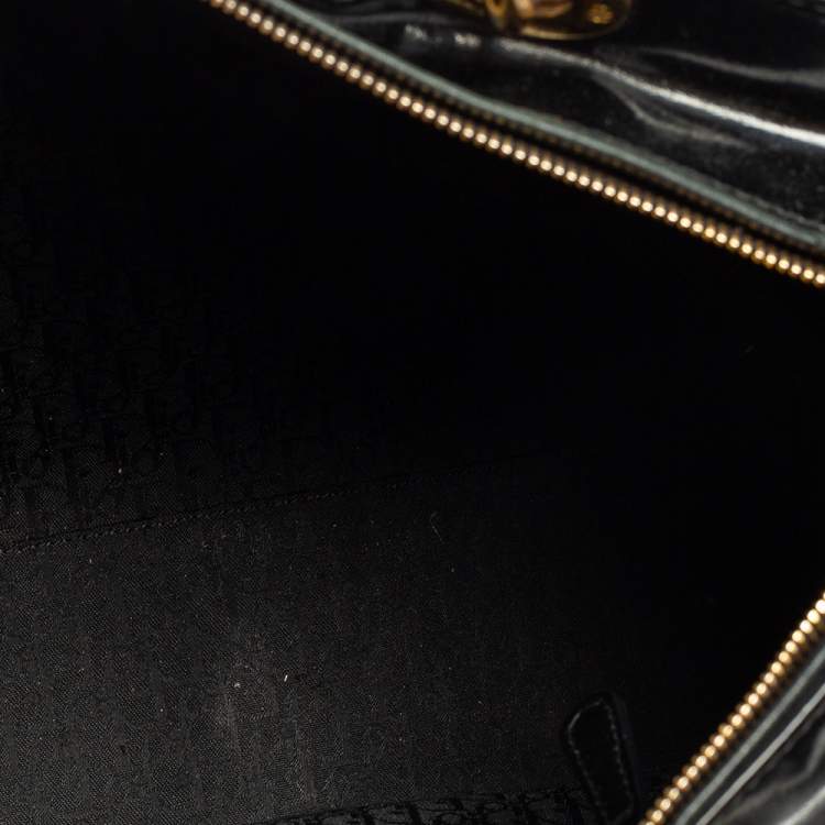 Pre Owned Dior Black Cannage Quilted Patent Leather Large Lady Dior Tote