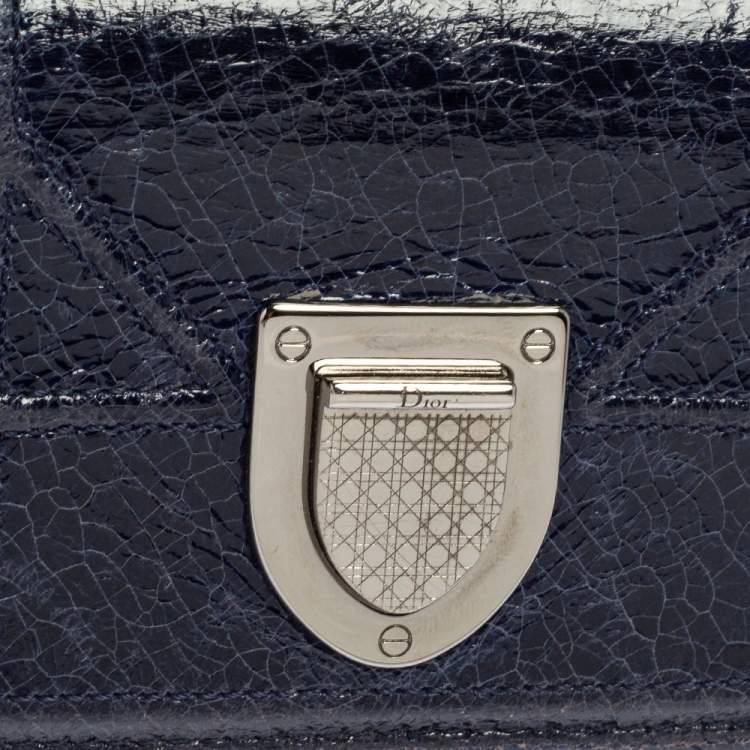 Pre Owned Dior Blue Crinkled Leather Diorama Trifold Wallet