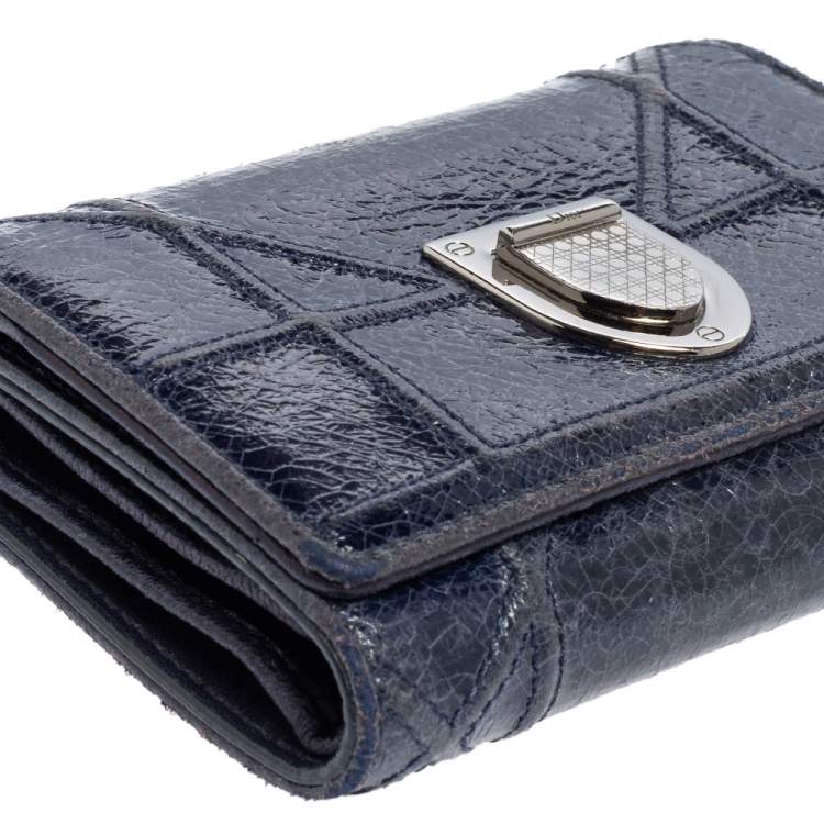 Pre Owned Dior Blue Crinkled Leather Diorama Trifold Wallet