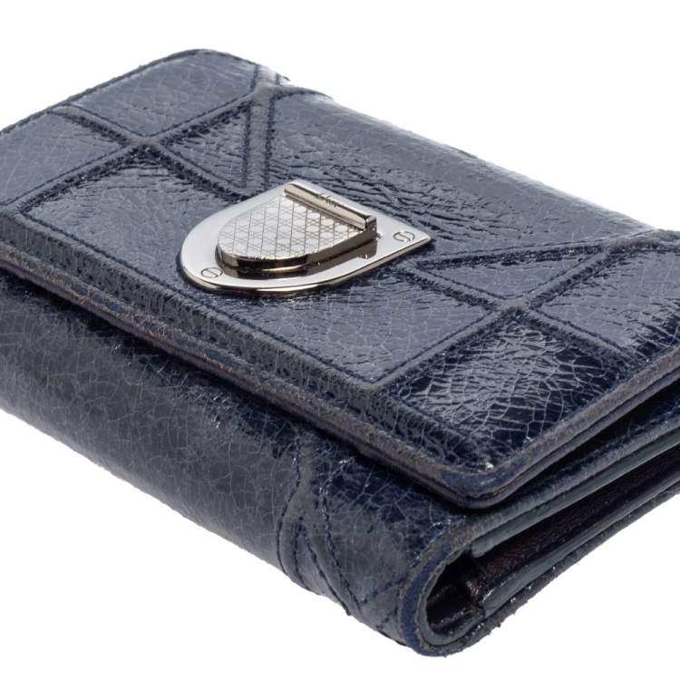 Pre Owned Dior Blue Crinkled Leather Diorama Trifold Wallet