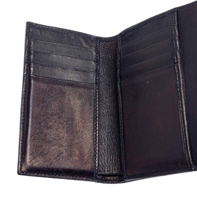 Pre Owned Dior Blue Crinkled Leather Diorama Trifold Wallet