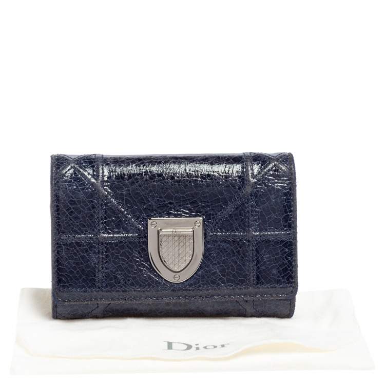 Pre Owned Dior Blue Crinkled Leather Diorama Trifold Wallet
