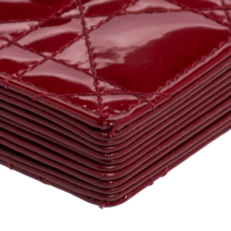 Pre Owned  Dior Red Cannage Patent Leather Lady Dior Gusset Card Case 