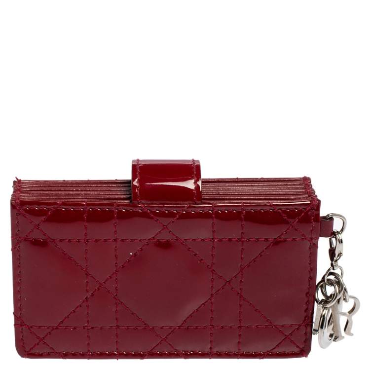 Pre Owned  Dior Red Cannage Patent Leather Lady Dior Gusset Card Case 