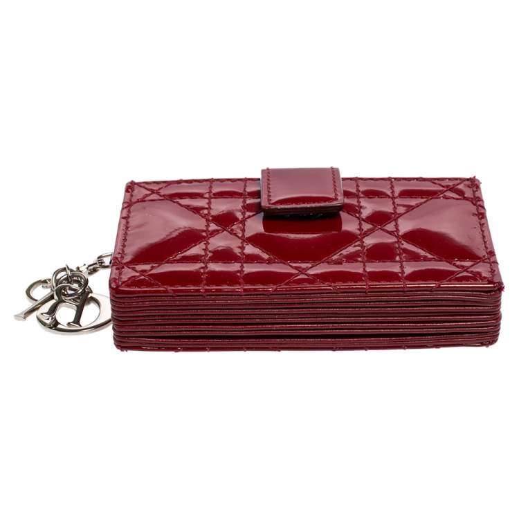 Pre Owned  Dior Red Cannage Patent Leather Lady Dior Gusset Card Case 
