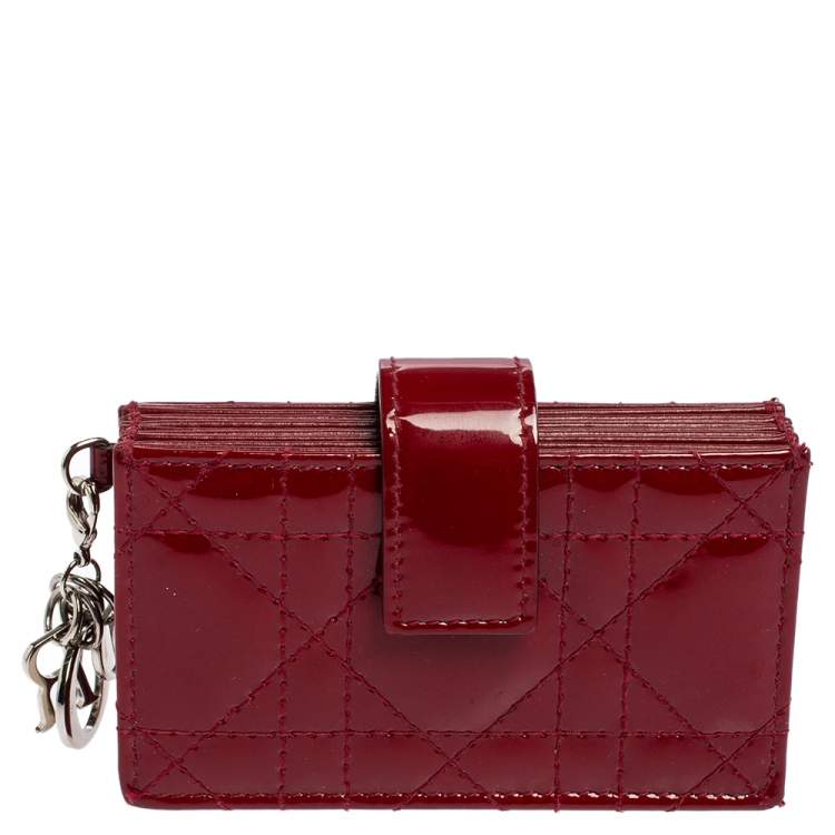 Pre Owned  Dior Red Cannage Patent Leather Lady Dior Gusset Card Case 