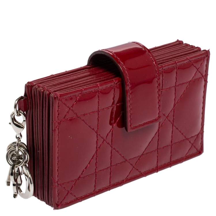 Pre Owned  Dior Red Cannage Patent Leather Lady Dior Gusset Card Case 