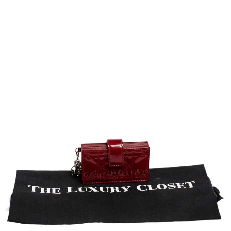 Pre Owned  Dior Red Cannage Patent Leather Lady Dior Gusset Card Case 