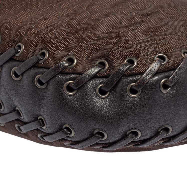 Pre Owned Dior Dark Brown Oblique Nylon and Leather Ethnic Hobo