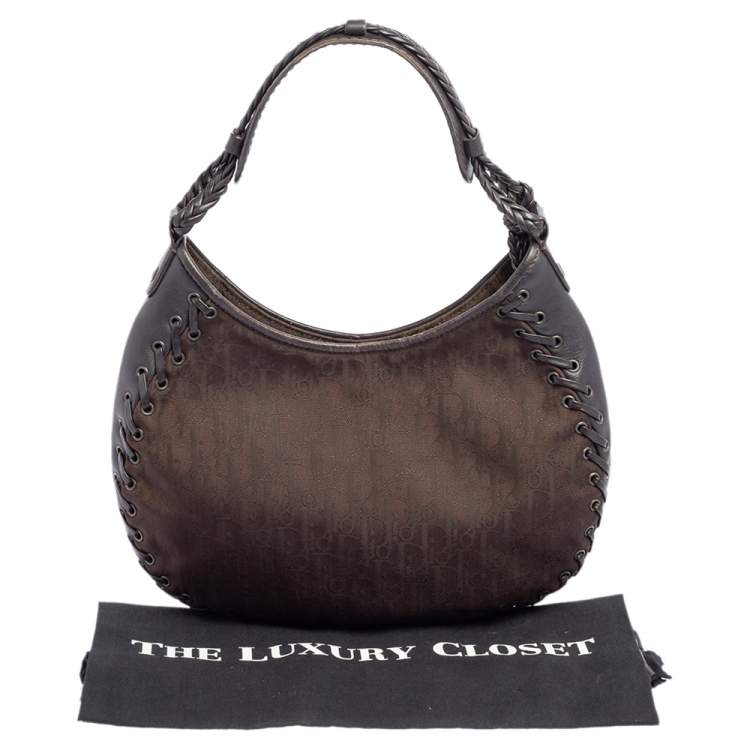 Pre Owned Dior Dark Brown Oblique Nylon and Leather Ethnic Hobo