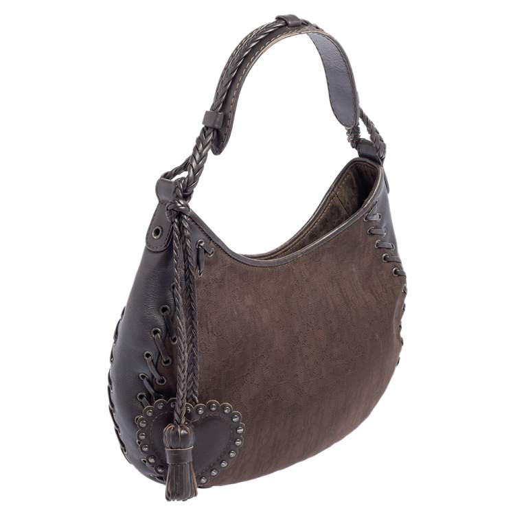 Pre Owned Dior Dark Brown Oblique Nylon and Leather Ethnic Hobo