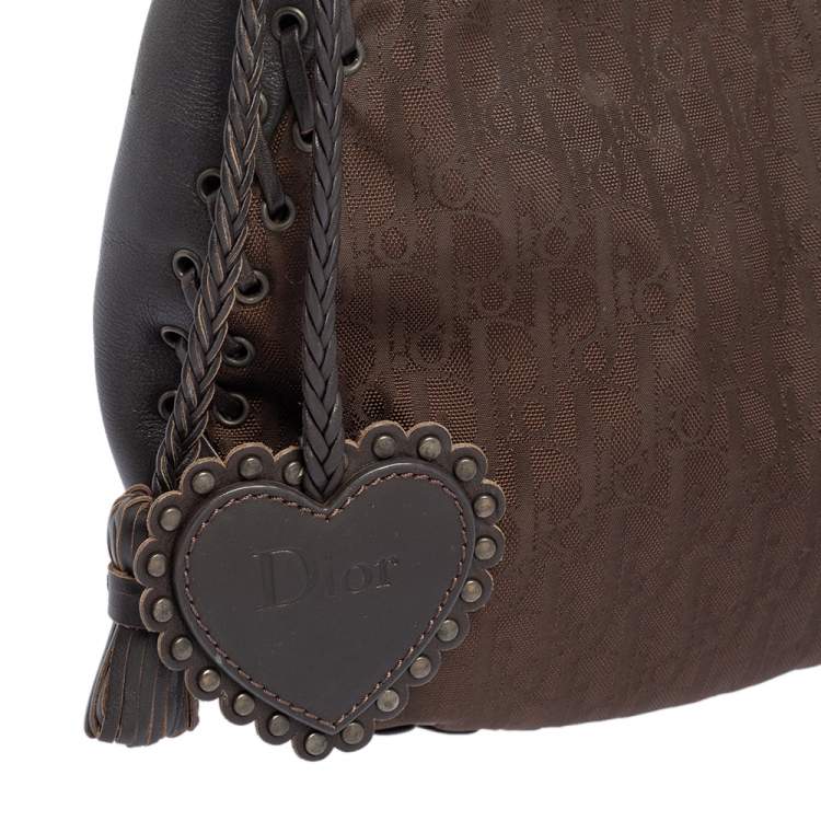 Pre Owned Dior Dark Brown Oblique Nylon and Leather Ethnic Hobo
