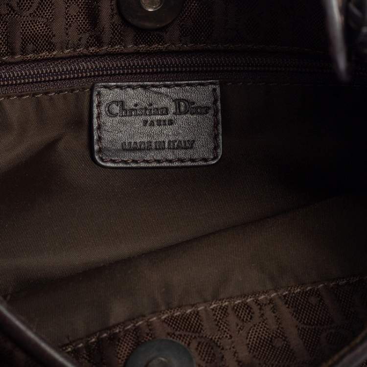 Pre Owned Dior Dark Brown Oblique Nylon and Leather Ethnic Hobo