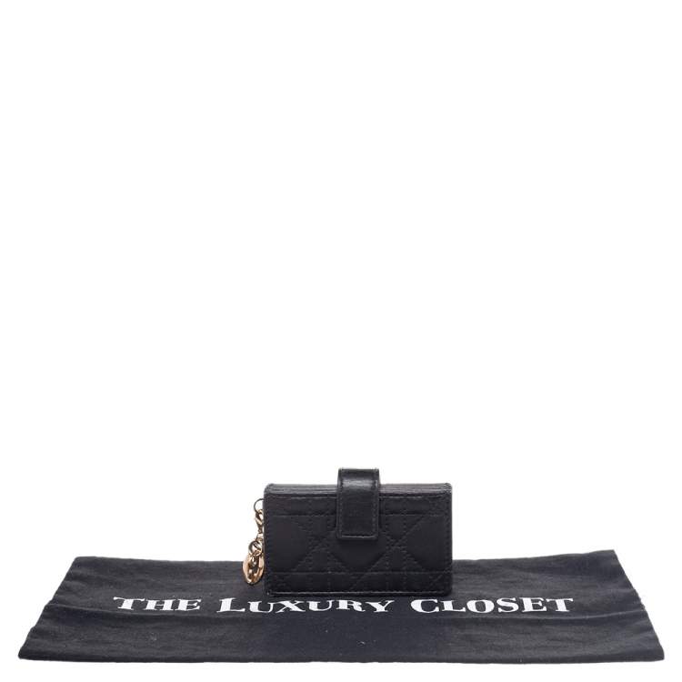 Pre Owned Dior Black Cannage Leather Lady Dior 5-Gusset Card Holder