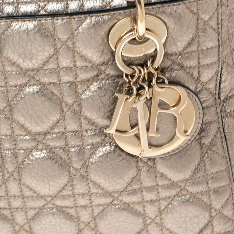 Pre Owned Dior Gold Cannage Leather Medium Lady Dior Tote