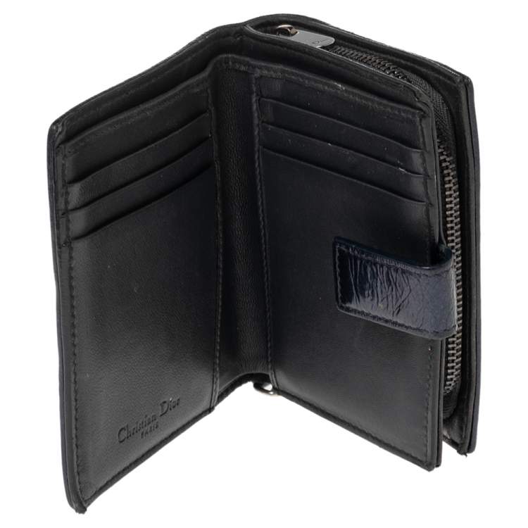 Pre Owned Dior Metallic Midnight Blue Cannage Quilted Leather Compact French Wallet