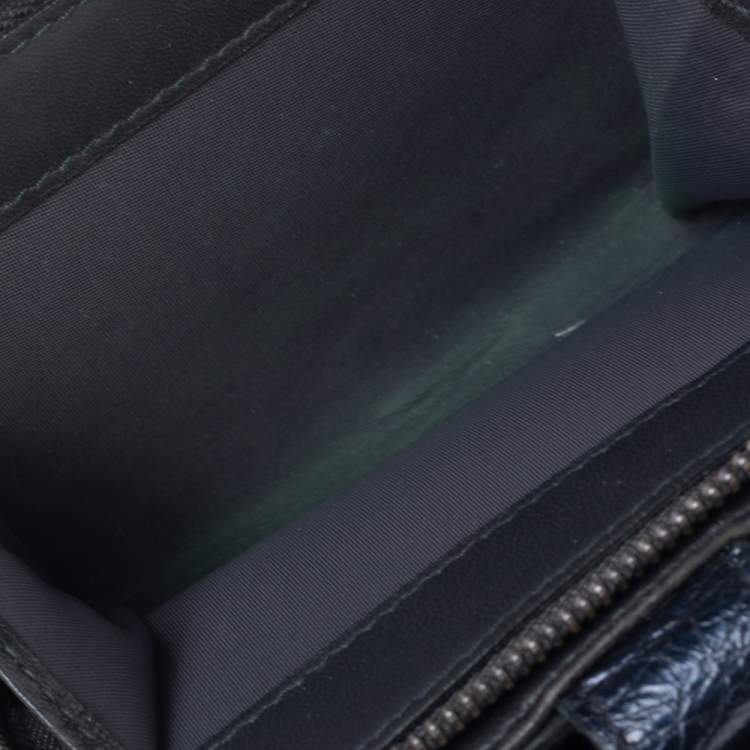 Pre Owned Dior Metallic Midnight Blue Cannage Quilted Leather Compact French Wallet