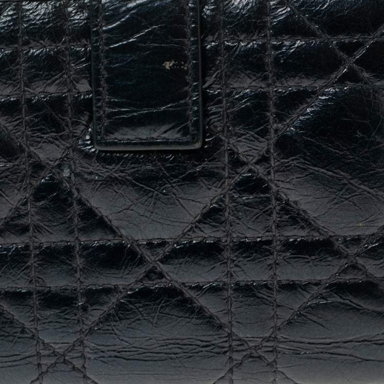 Pre Owned Dior Metallic Midnight Blue Cannage Quilted Leather Compact French Wallet