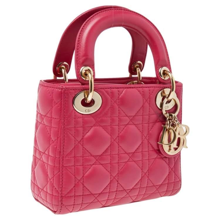 Pre Owned Dior Pink Cannage Leather Mini Chain Lady Dior Tote