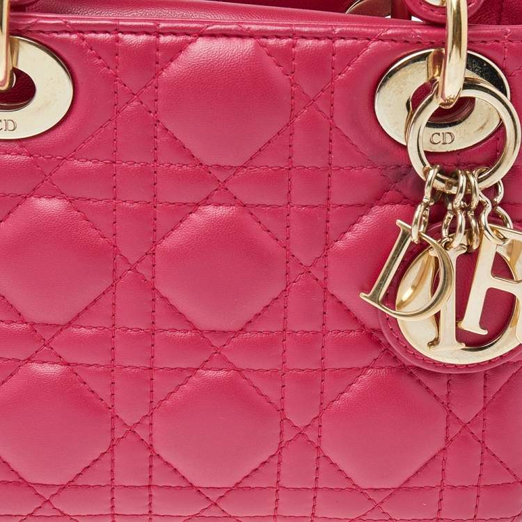 Pre Owned Dior Pink Cannage Leather Mini Chain Lady Dior Tote