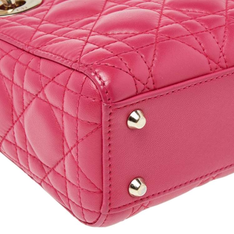 Pre Owned Dior Pink Cannage Leather Mini Chain Lady Dior Tote