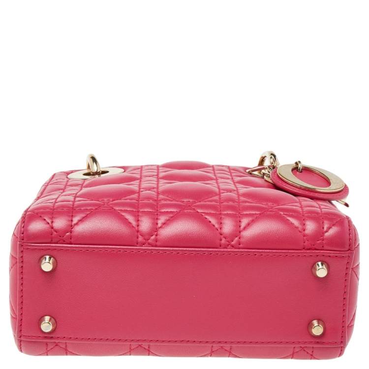 Pre Owned Dior Pink Cannage Leather Mini Chain Lady Dior Tote