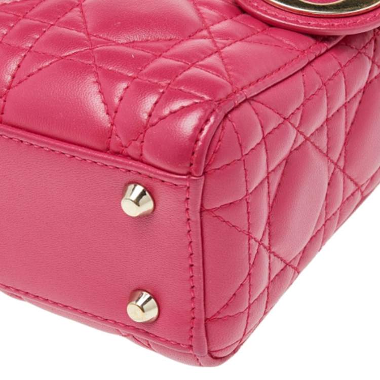 Pre Owned Dior Pink Cannage Leather Mini Chain Lady Dior Tote