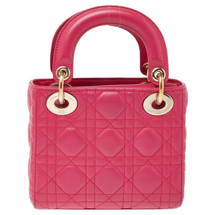Pre Owned Dior Pink Cannage Leather Mini Chain Lady Dior Tote