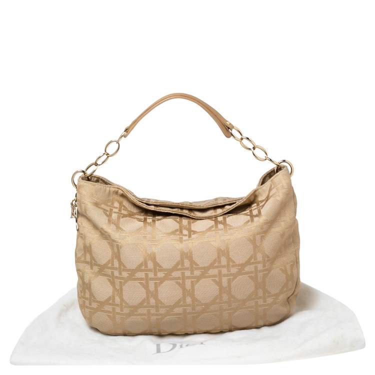 Pre Owned Dior Beige Cannage Canvas and Leather Lady Dior Hobo