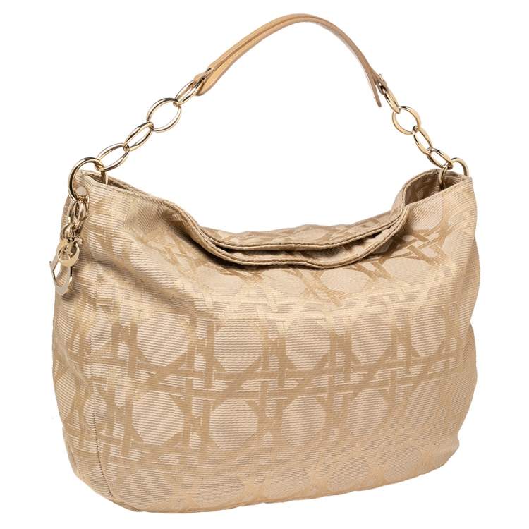 Pre Owned Dior Beige Cannage Canvas and Leather Lady Dior Hobo