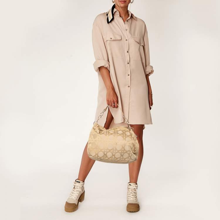 Pre Owned Dior Beige Cannage Canvas and Leather Lady Dior Hobo