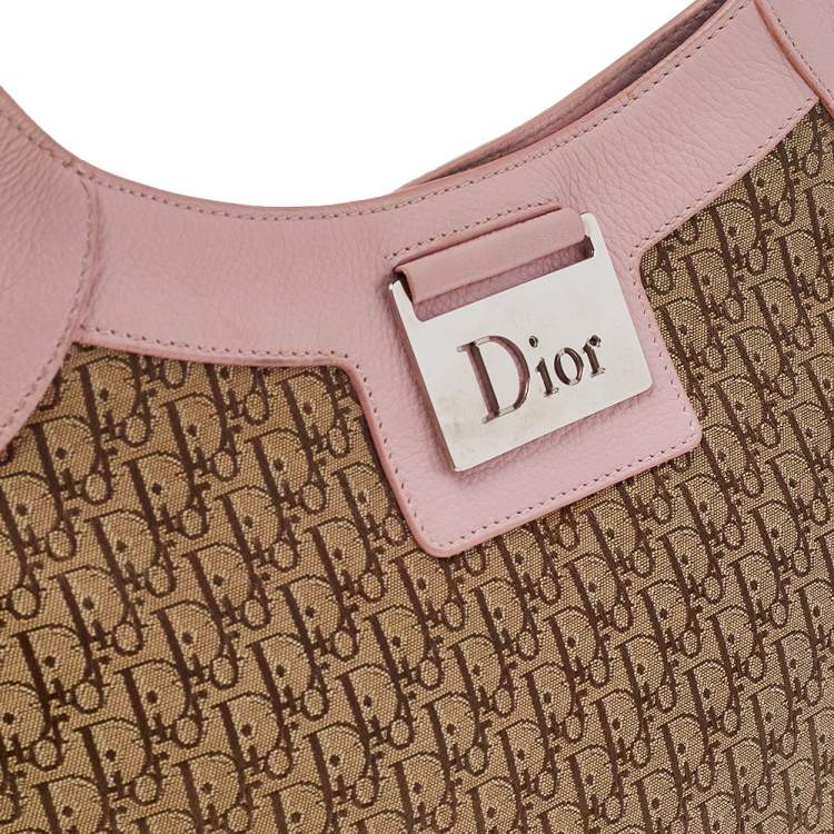 Pre Owned Dior Pink/Beige Diorissimo Canvas And Leather Hobo