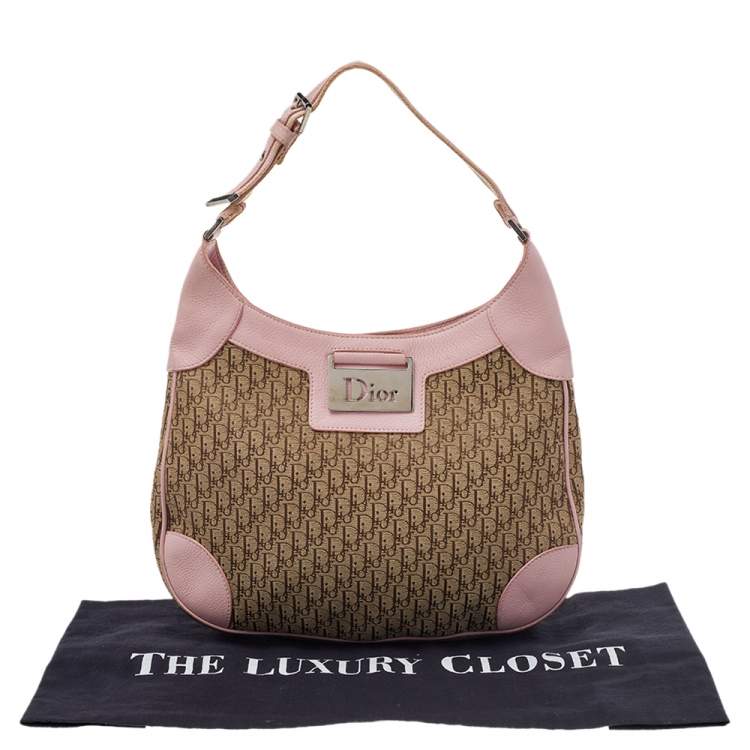 Pre Owned Dior Pink/Beige Diorissimo Canvas And Leather Hobo
