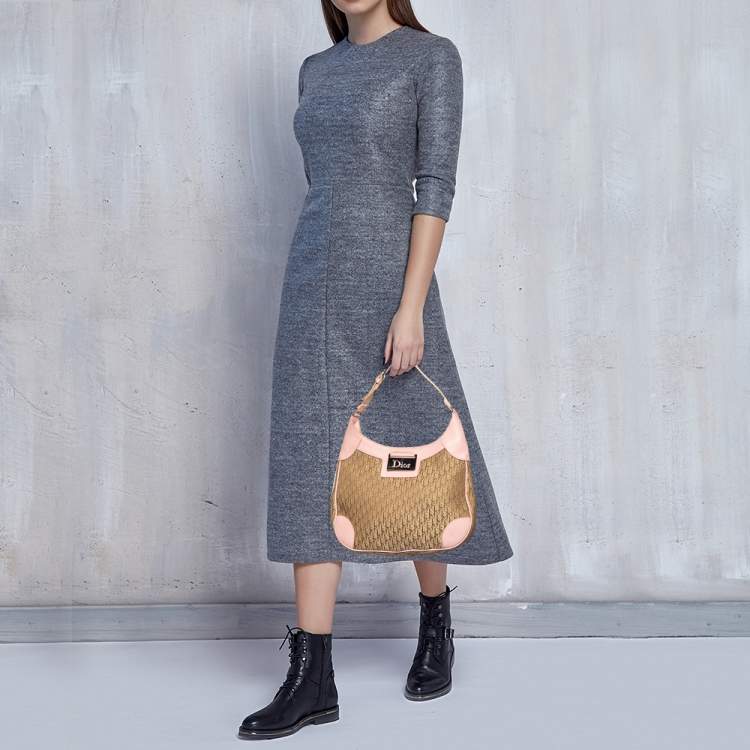 Pre Owned Dior Pink/Beige Diorissimo Canvas And Leather Hobo