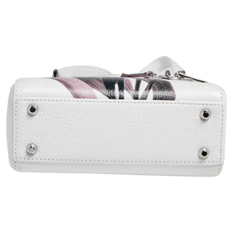 Pre Owned Dior White Floral Print Leather Mini Lady Dior Tote