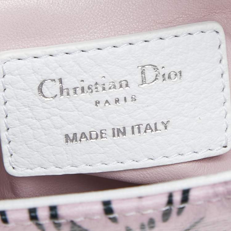 Pre Owned Dior White Floral Print Leather Mini Lady Dior Tote