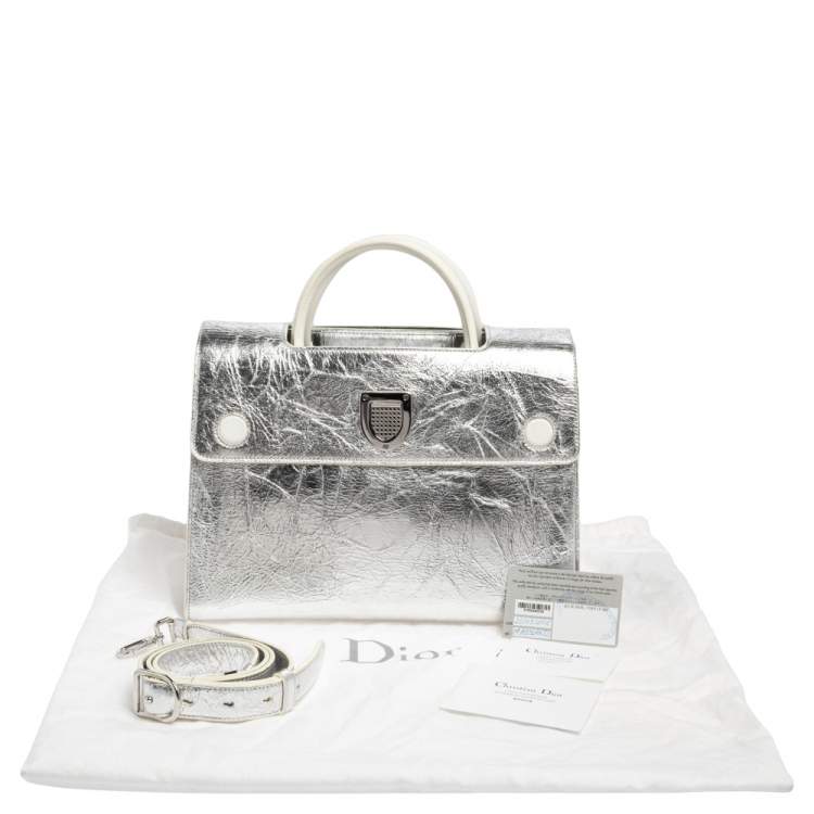 Pre Owned Dior Metallic Silver Crinkled Leather Medium Diorever Bag