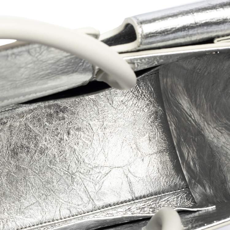 Pre Owned Dior Metallic Silver Crinkled Leather Medium Diorever Bag