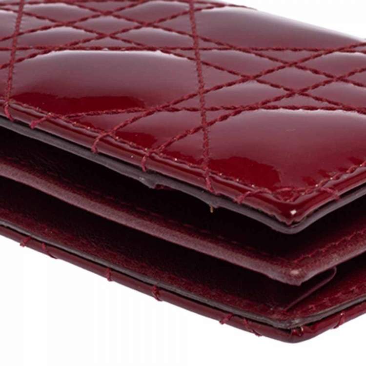 Pre Owned Dior Maroon Cannage Patent Leather Lady Dior Flap Card Holder